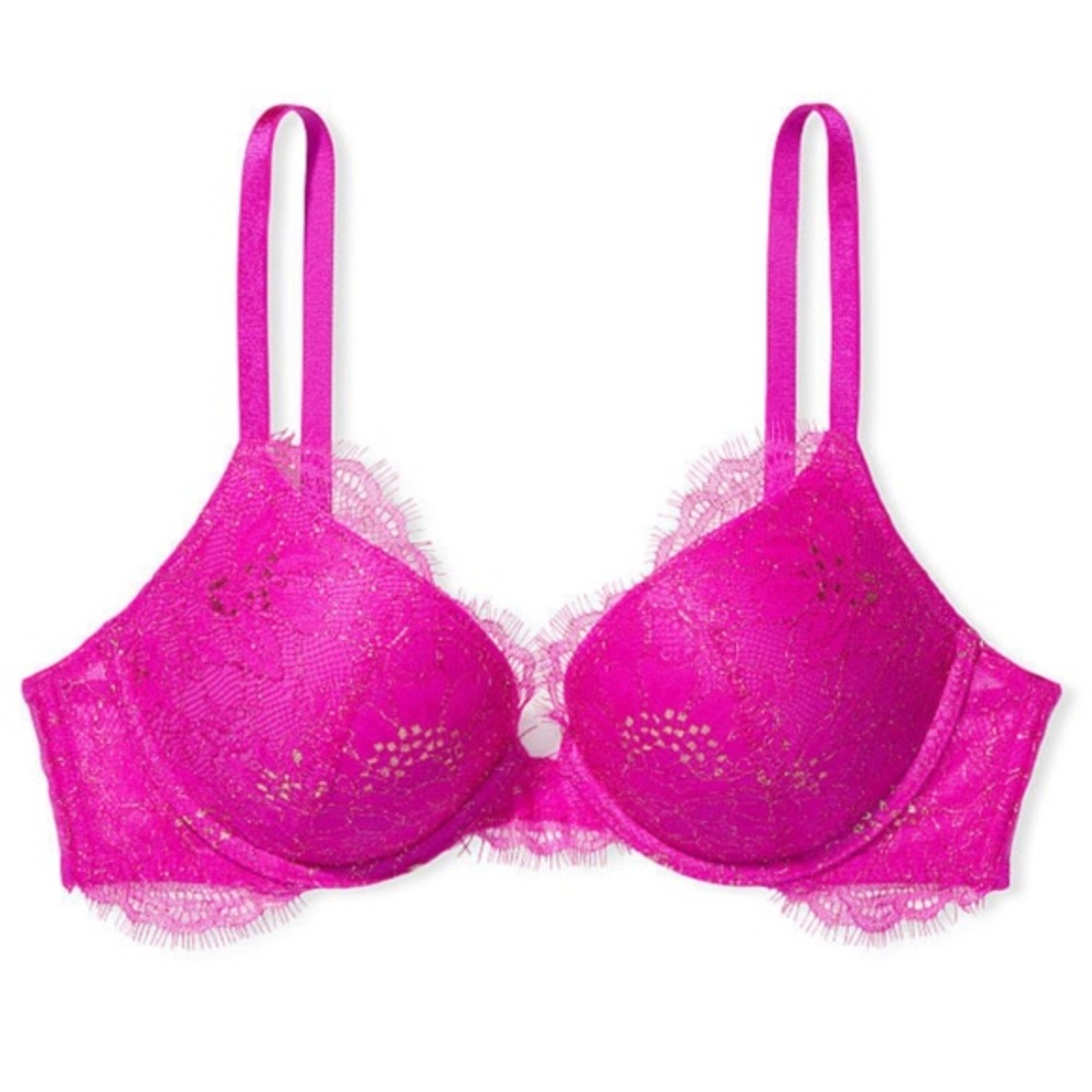NWT Victoria’s Secret Very Fushia Lace Shimmer Push Up Bra | 38DD